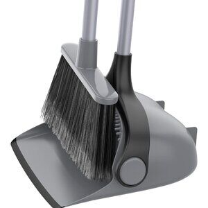MR.SIGA Adjustable Broom and Dustpan Set, Upright, Large Capacity, for Hard Floo